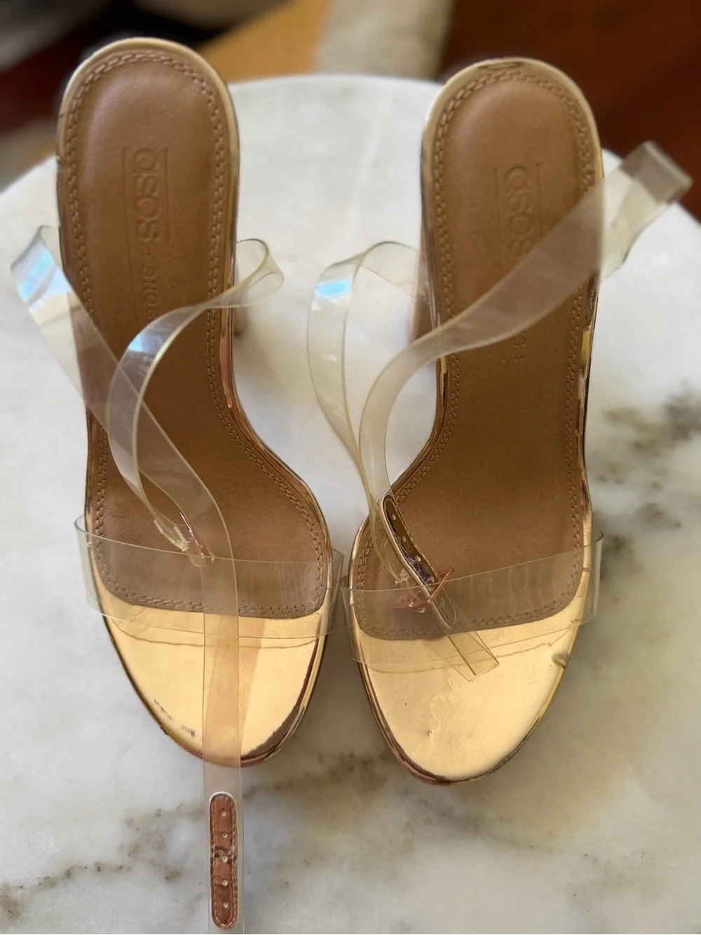 ASOS Clear Strap Rose Gold Platform Heels